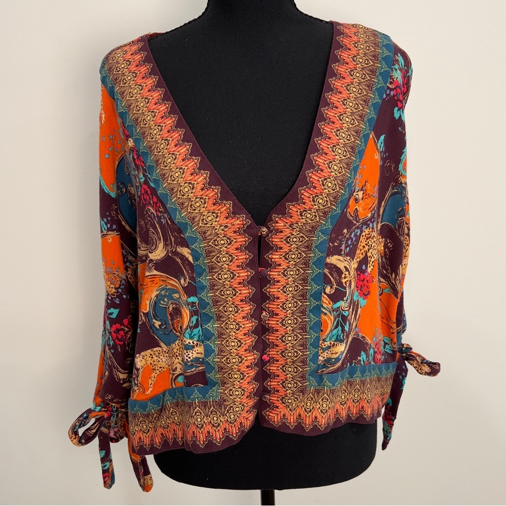 Free People Catch Me If You Can Boho Women Shirt Jacket TopTie Sleeves Small